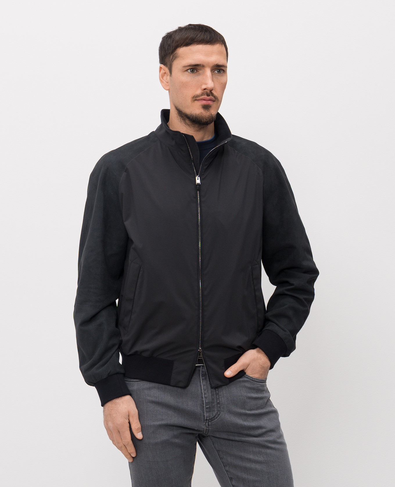 Black suede combination jacket Canali 3