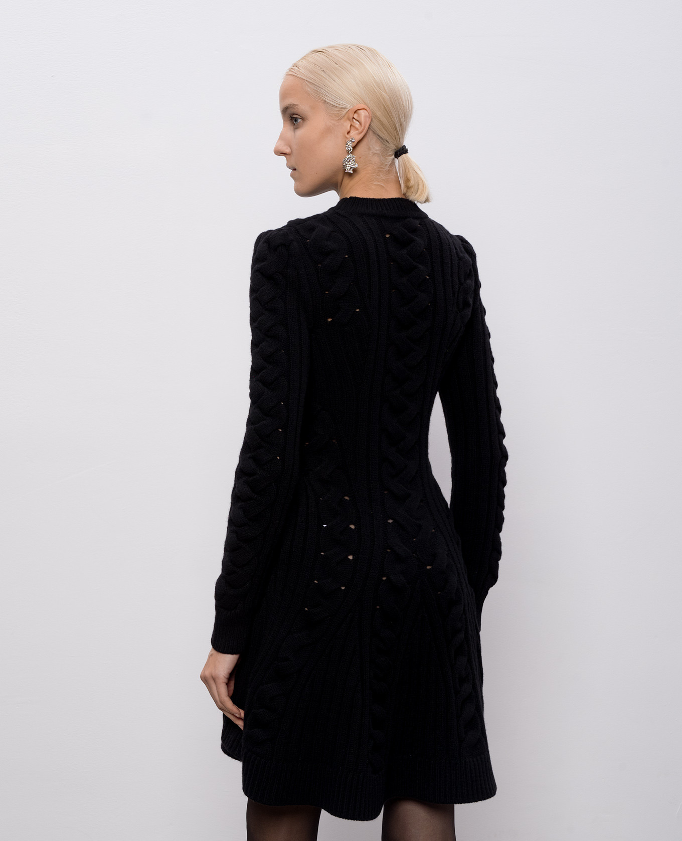 Black wool and cashmere dress with textured pattern Alexander McQueen 4