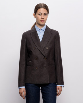 Peserico Brown double-breasted wool jacket with lurex A0121203359
