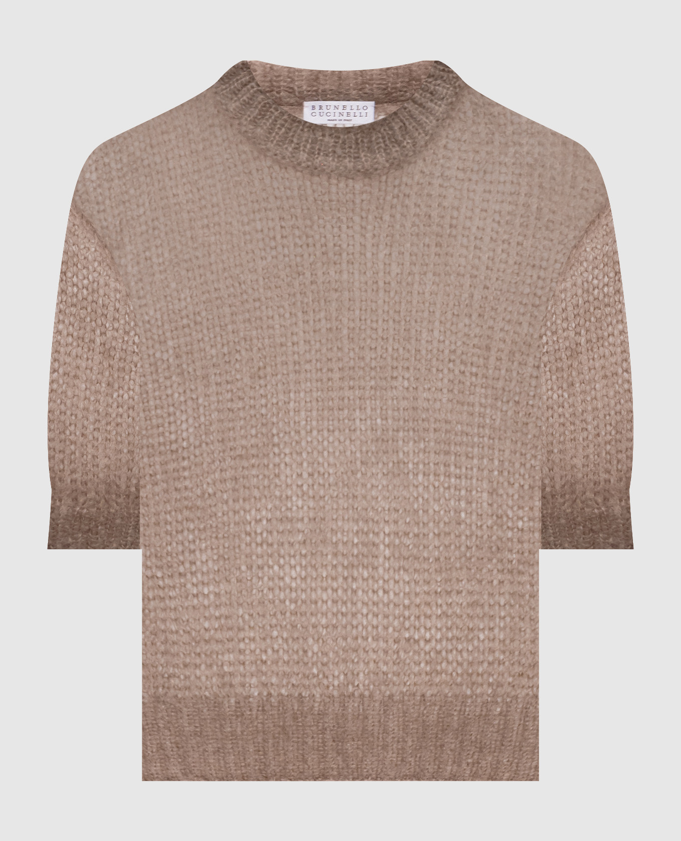 Beige cashmere and silk short-sleeved sweater