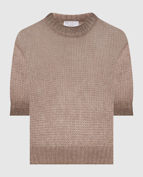 Brunello Cucinelli Beige cashmere and silk short-sleeved sweater MLC349310P