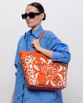 Dolce&Gabbana Atene orange tote bag with Majolica print BB7826AN220