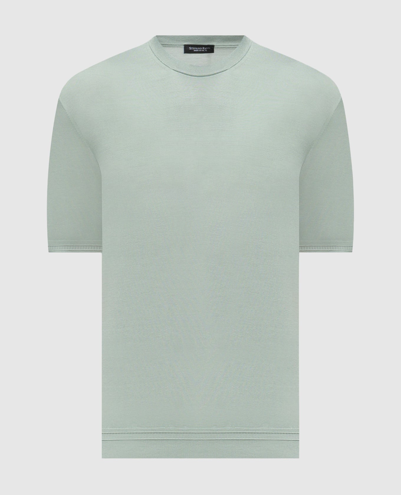 Green silk T-shirt with logo embroidery