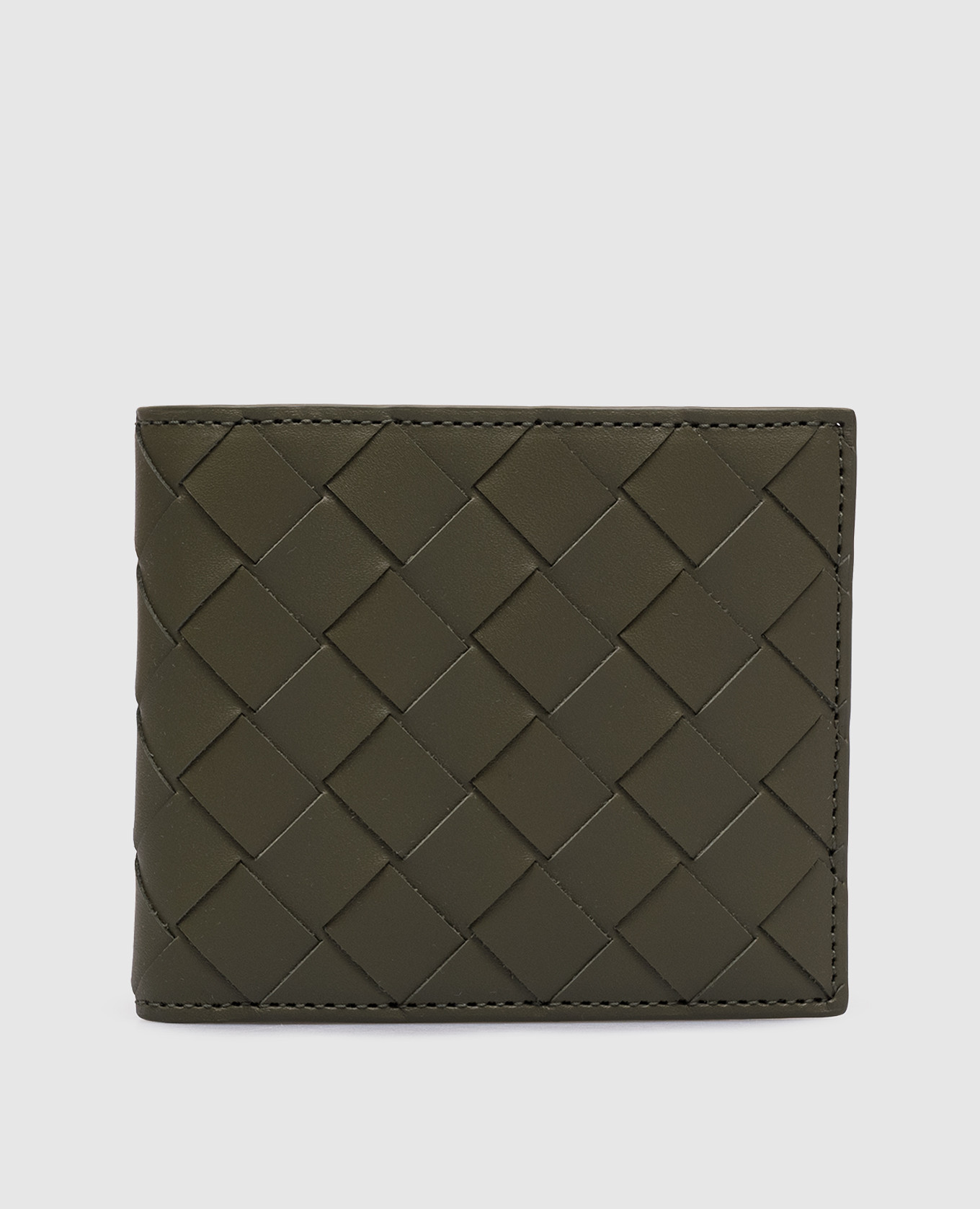 

Khaki Intrecciato Bi-Fold Leather Wallet Bottega Veneta
