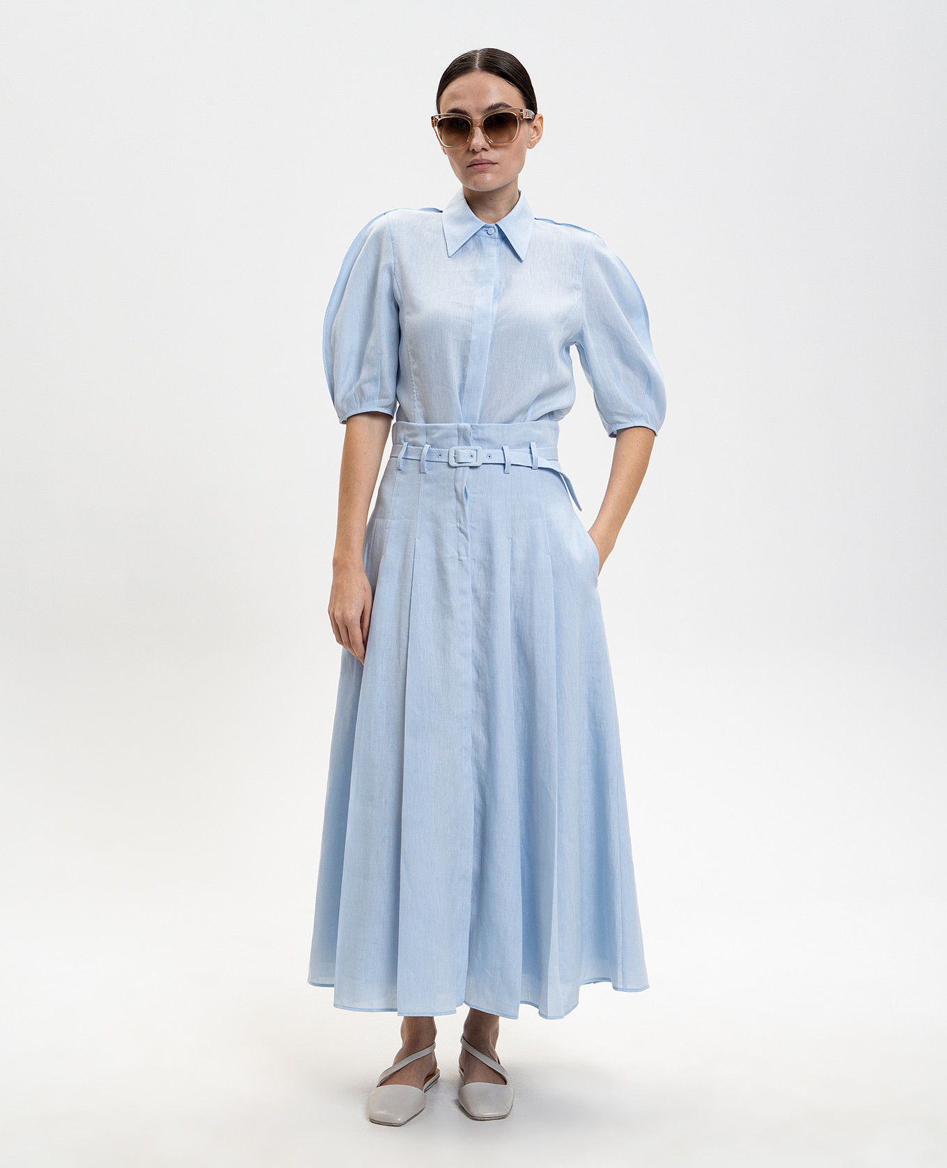 

Dugald blue linen midi skirt Gabriela Hearst, Light blue