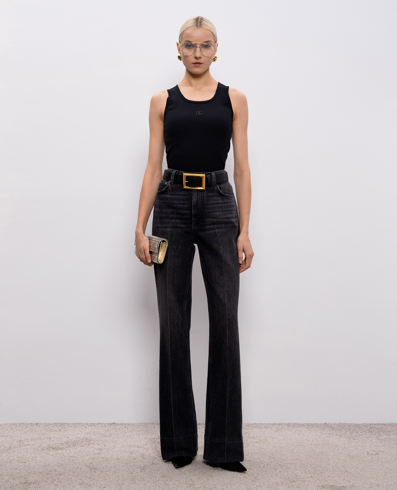 

Black ribbed top with monogram Dolce&Gabbana