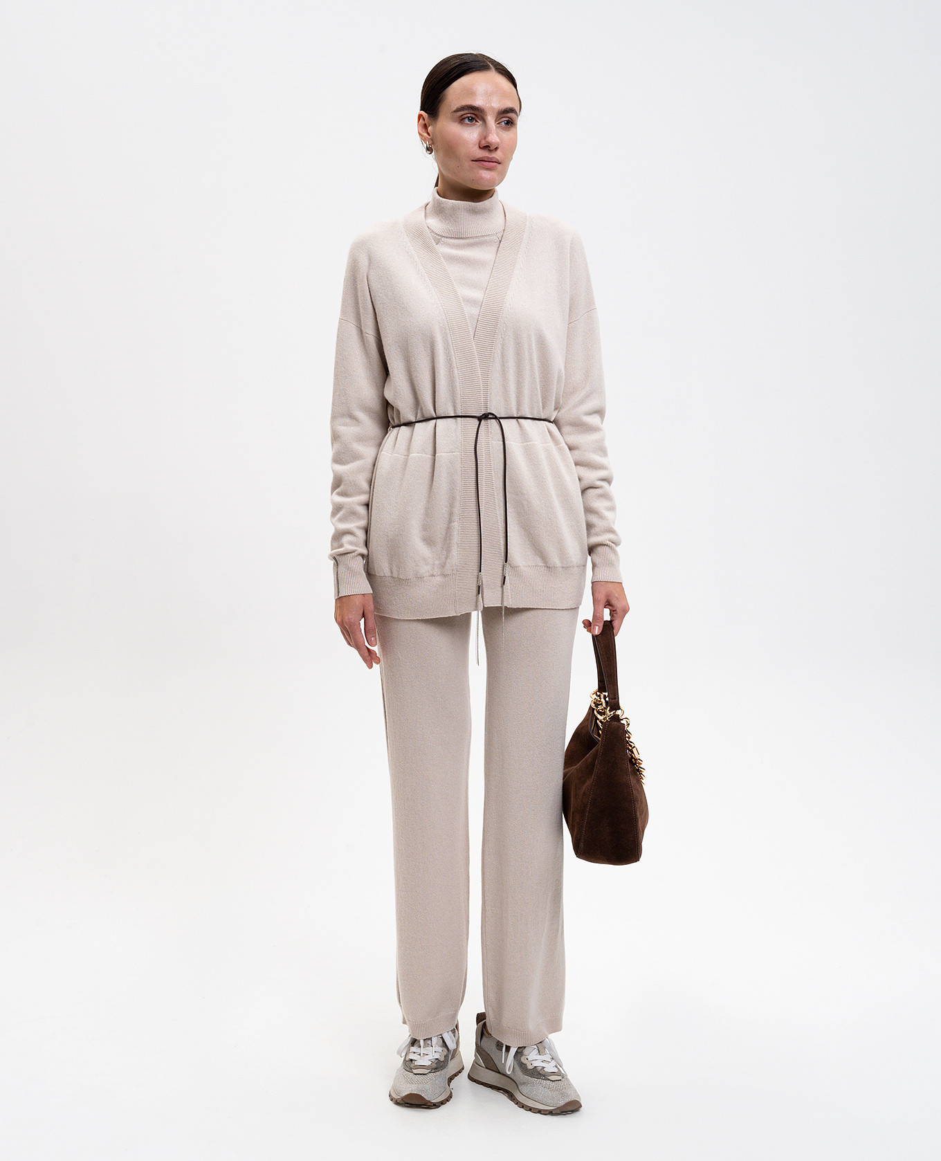 Beige wool, silk and cashmere sweatpants with monil chain Peserico 2