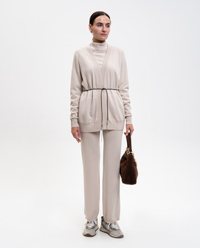 Peserico Beige wool, silk and cashmere sweatpants with monil chain S94107F1209283