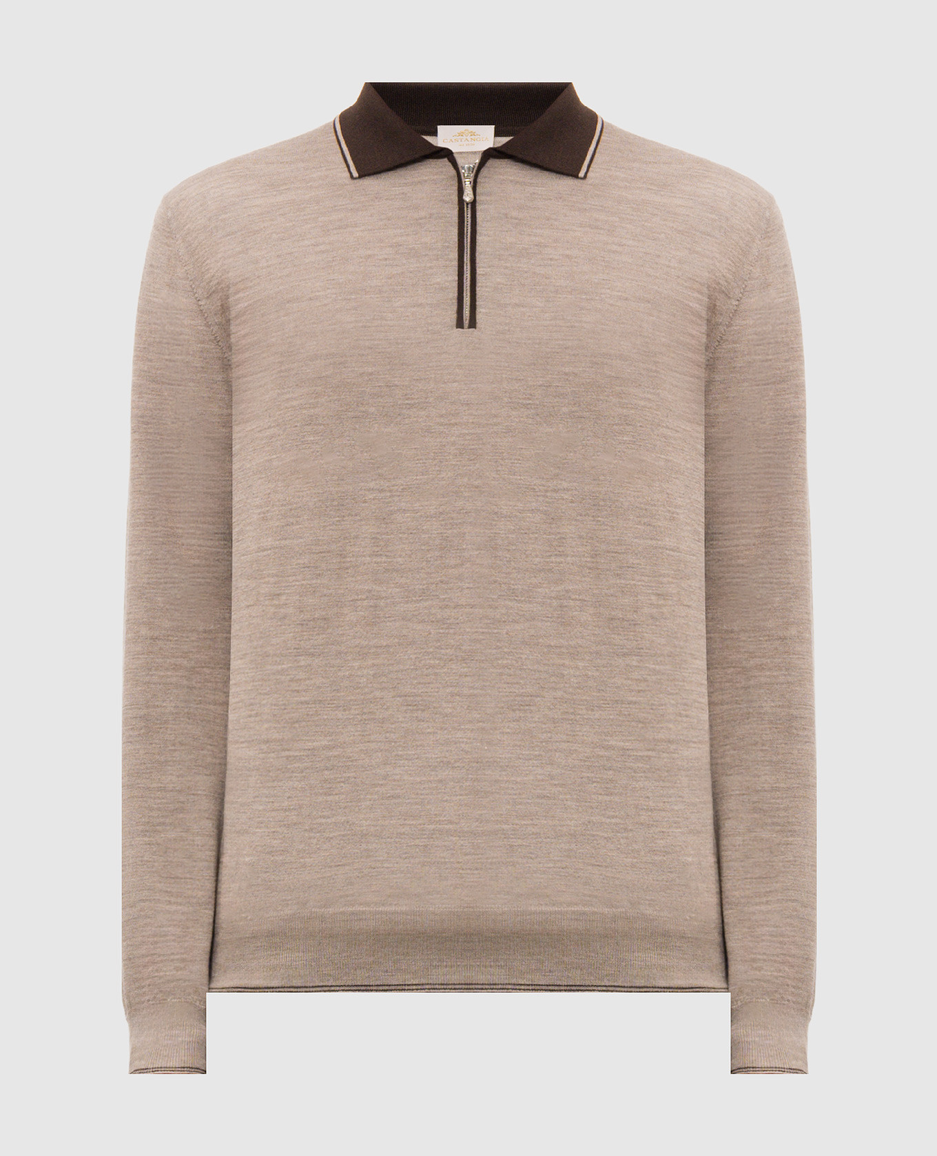 Beige wool, silk and cashmere polo shirt Castangia dal 1850
