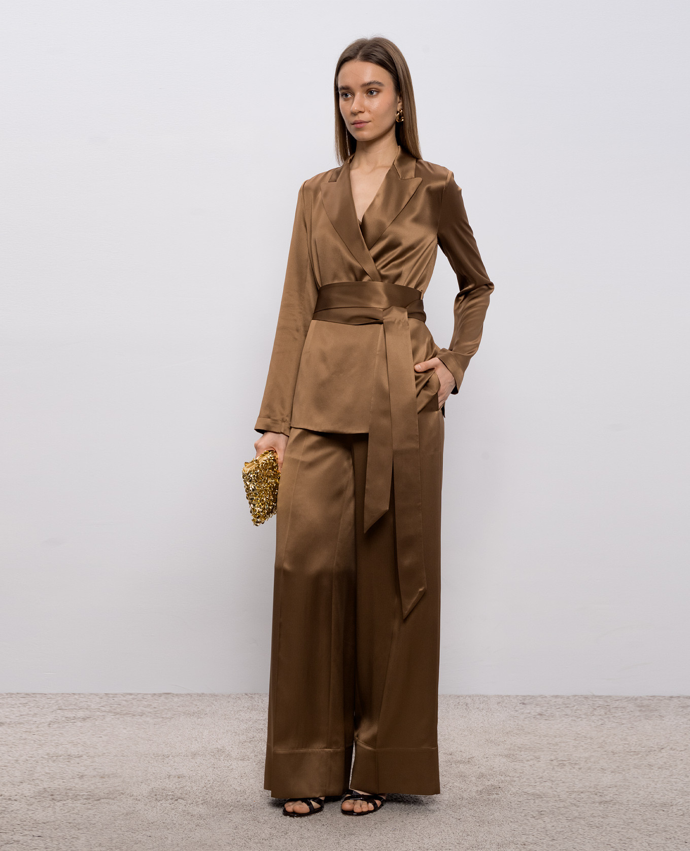 

Archer brown double-breasted silk jacket JOSEPH