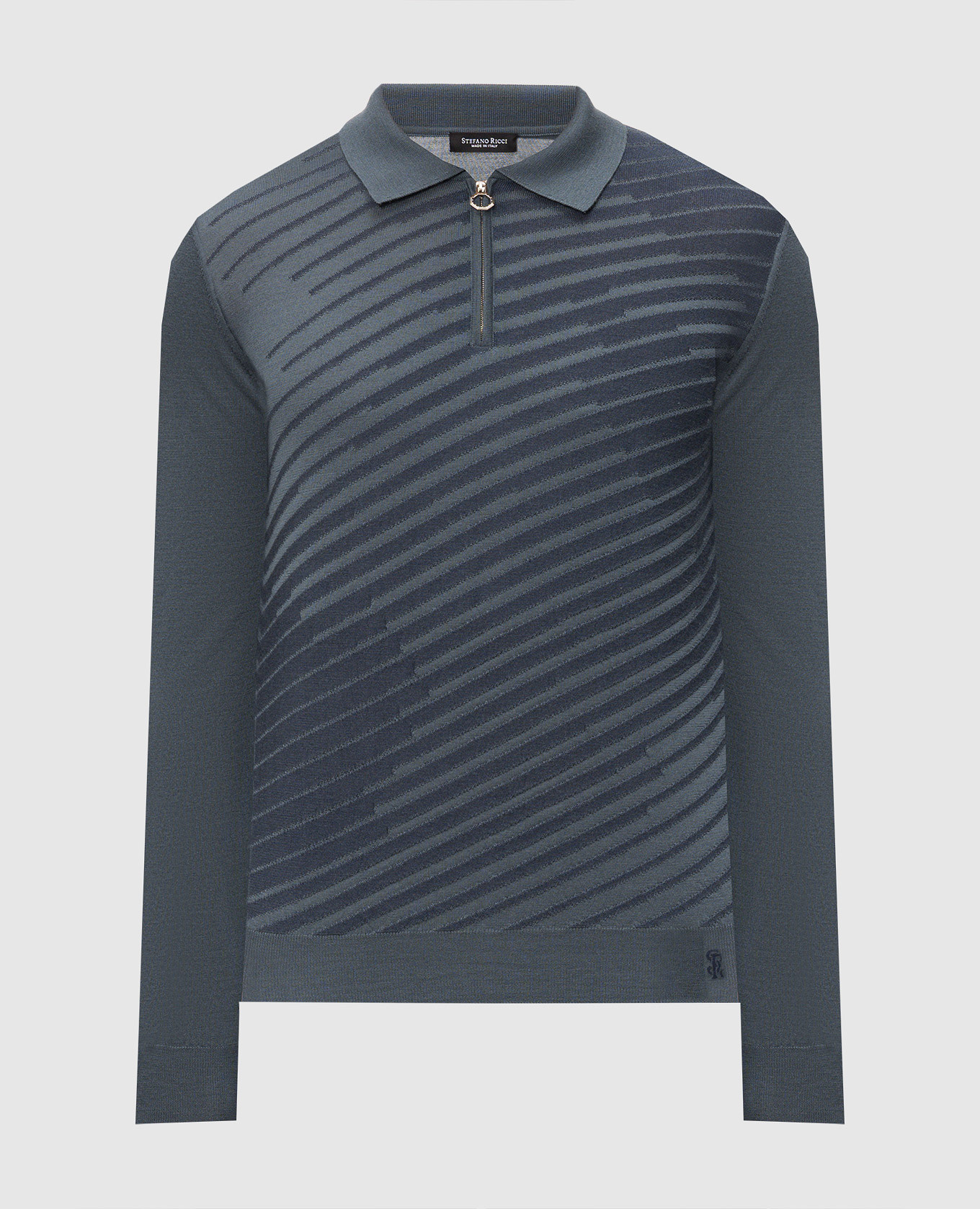 

Blue wool, silk and cashmere polo shirt with a pattern Stefano Ricci