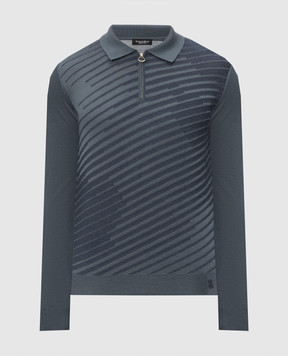 Stefano Ricci Blue wool, silk and cashmere polo shirt with a pattern KE08023P30E26373