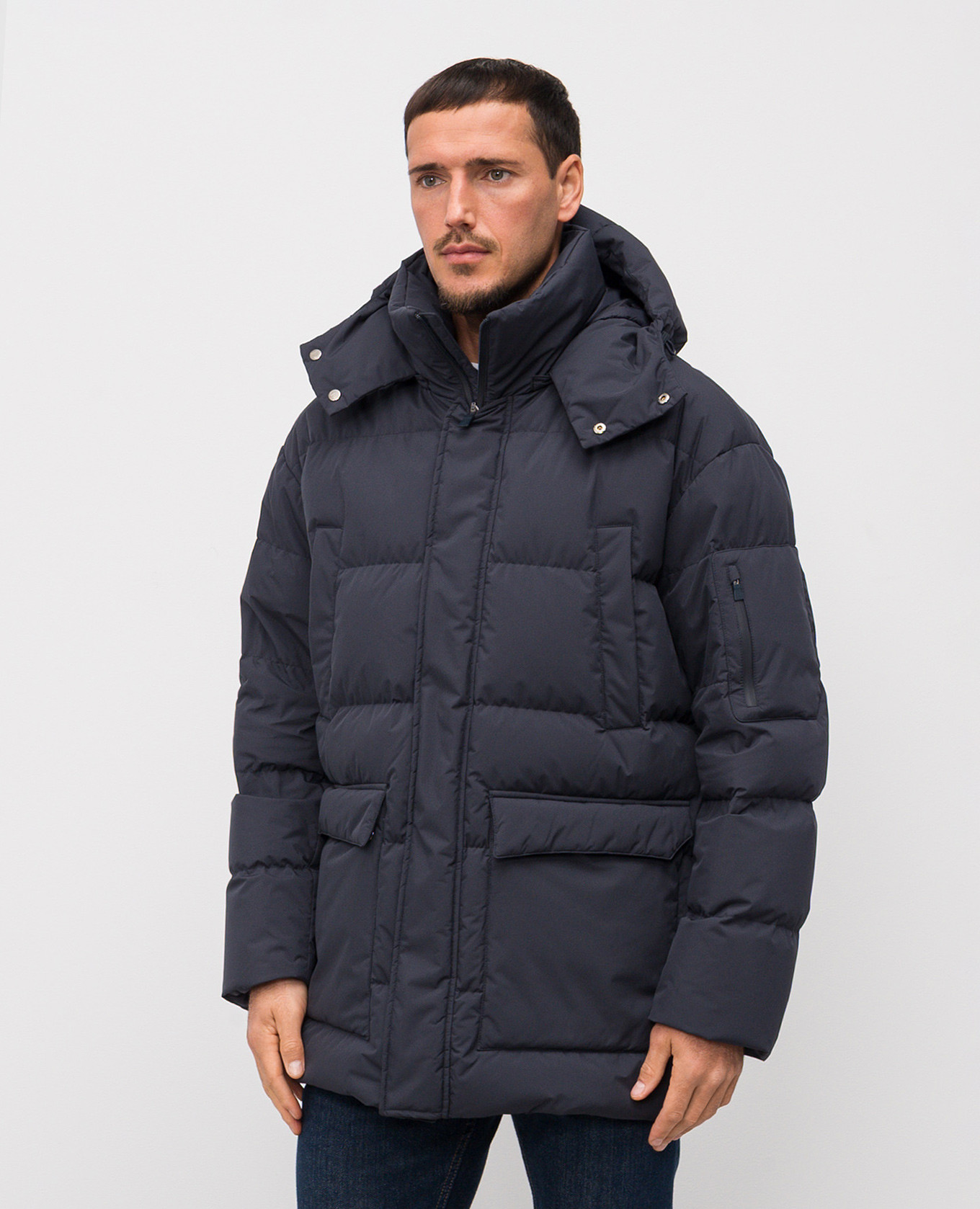 

Blue down jacket with logo print Herno