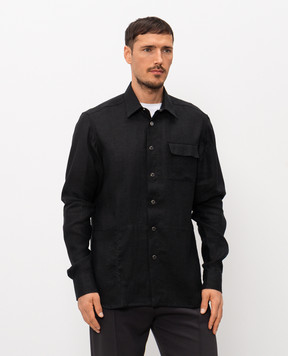 Kiton Black linen shirt UMCBUBAH09690