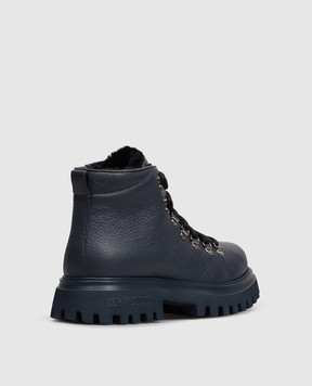 Dolce&Gabbana Children's blue leather boots with fur DA5362A07223738
