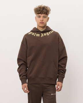 Palm Angels Brown hoodie with contrast logo print PAMBB003FL001m