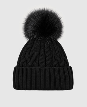 Moncler Black wool and cashmere hat with pompom L20933B00041M4506