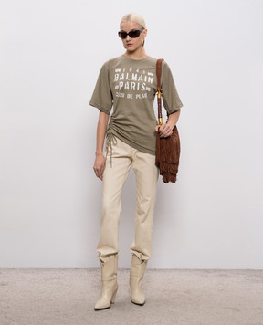 Balmain Khaki T-shirt with print GF0EH035BD55