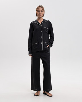 Toteme Black silk trousers with logo embroidery 263WRB0450FB0693
