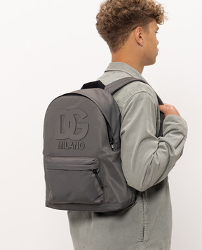 Dolce&Gabbana Children's gray backpack with textured monogram EM0074A0567