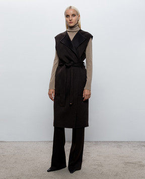 Agnona Brown cashmere long vest TV1201AD7036