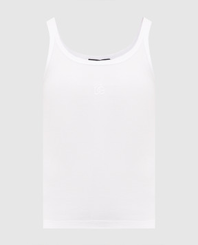 Dolce&Gabbana White ribbed T-shirt with DG embroidery F8W51ZGDDYE