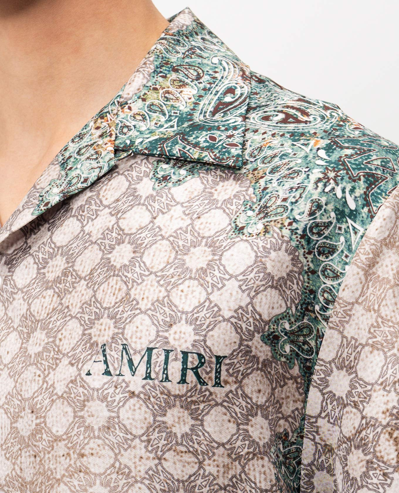 

Beige silk shirt with branded print AMIRI