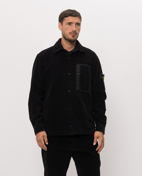 Stone Island Black corduroy shirt with logo patch L2S151200016S0212