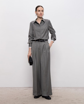 Peserico Gray wool shirt with monil chain A06818D06461