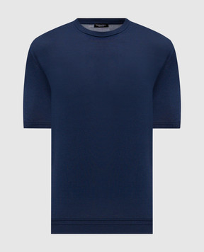 Stefano Ricci Blue silk T-shirt with embroidered logo K616215G10F26101