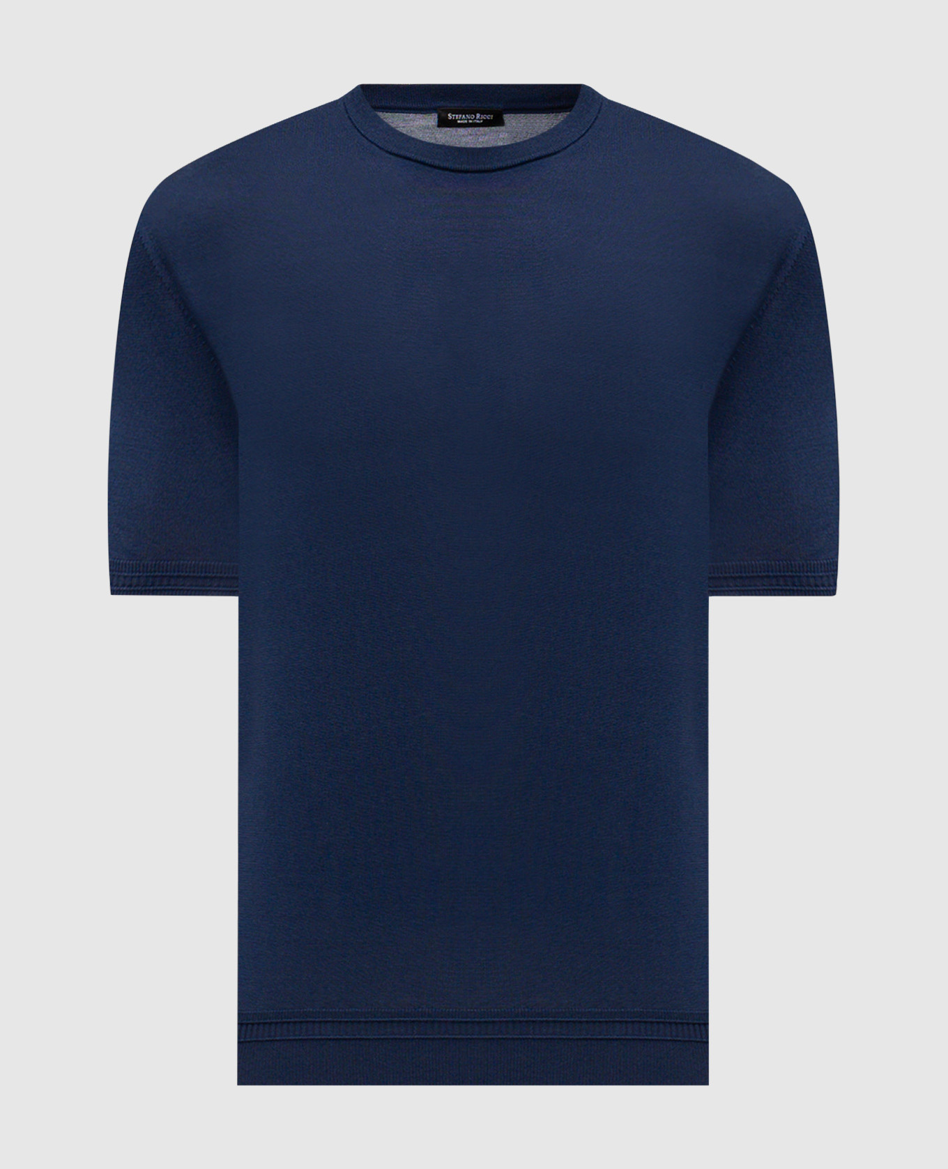 Blue silk T-shirt with embroidered logo
