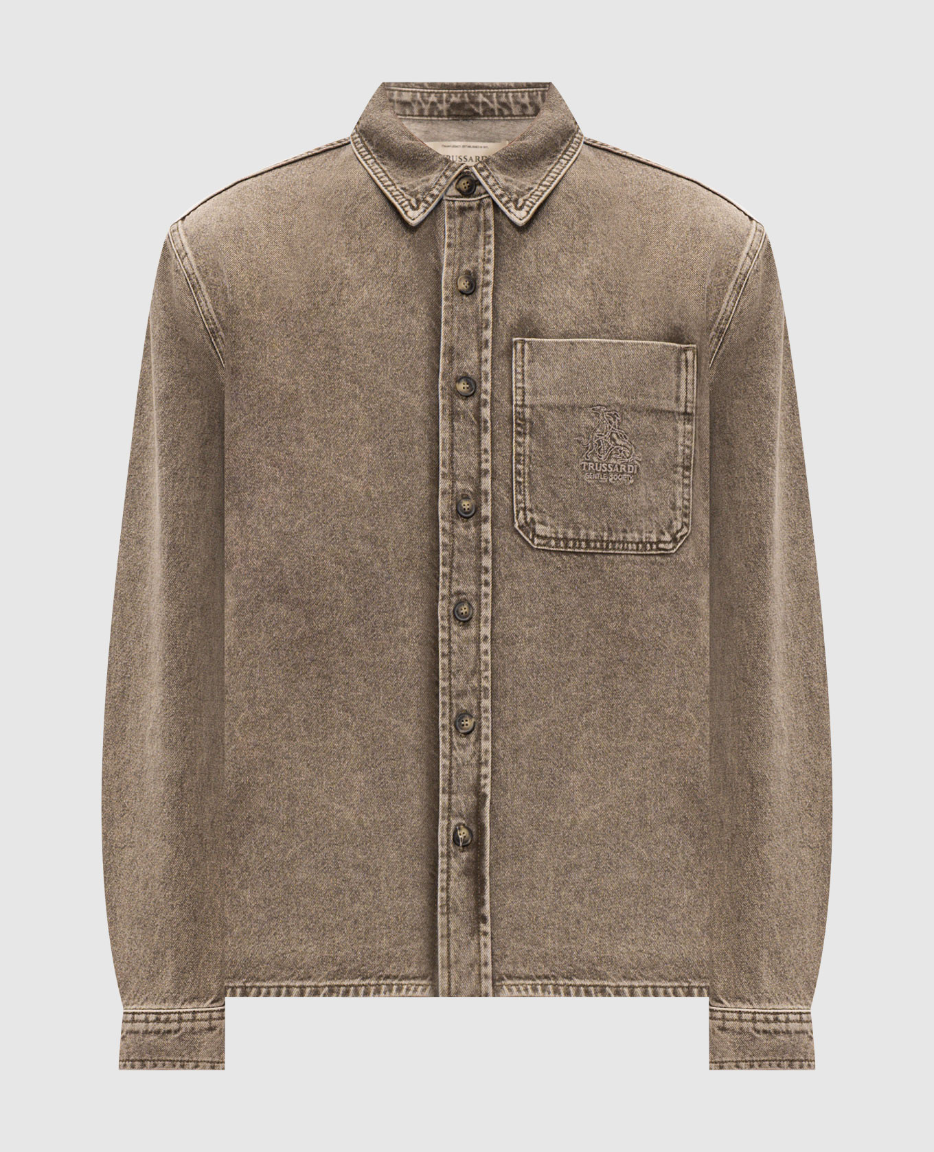 Khaki denim shirt with logo embroidery