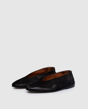 Marsell Black suede ballet flats Scivolo with crocodile embossed pattern MW8696P042