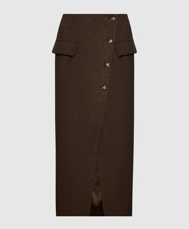 Brown midi skirt with wool