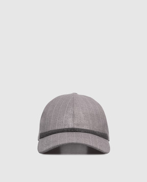 Brunello Cucinelli Gray wool cap with lurex stripes MCAP90227P