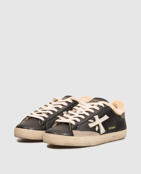 Premiata Steven black leather sneakers with fur STEVEND7603M