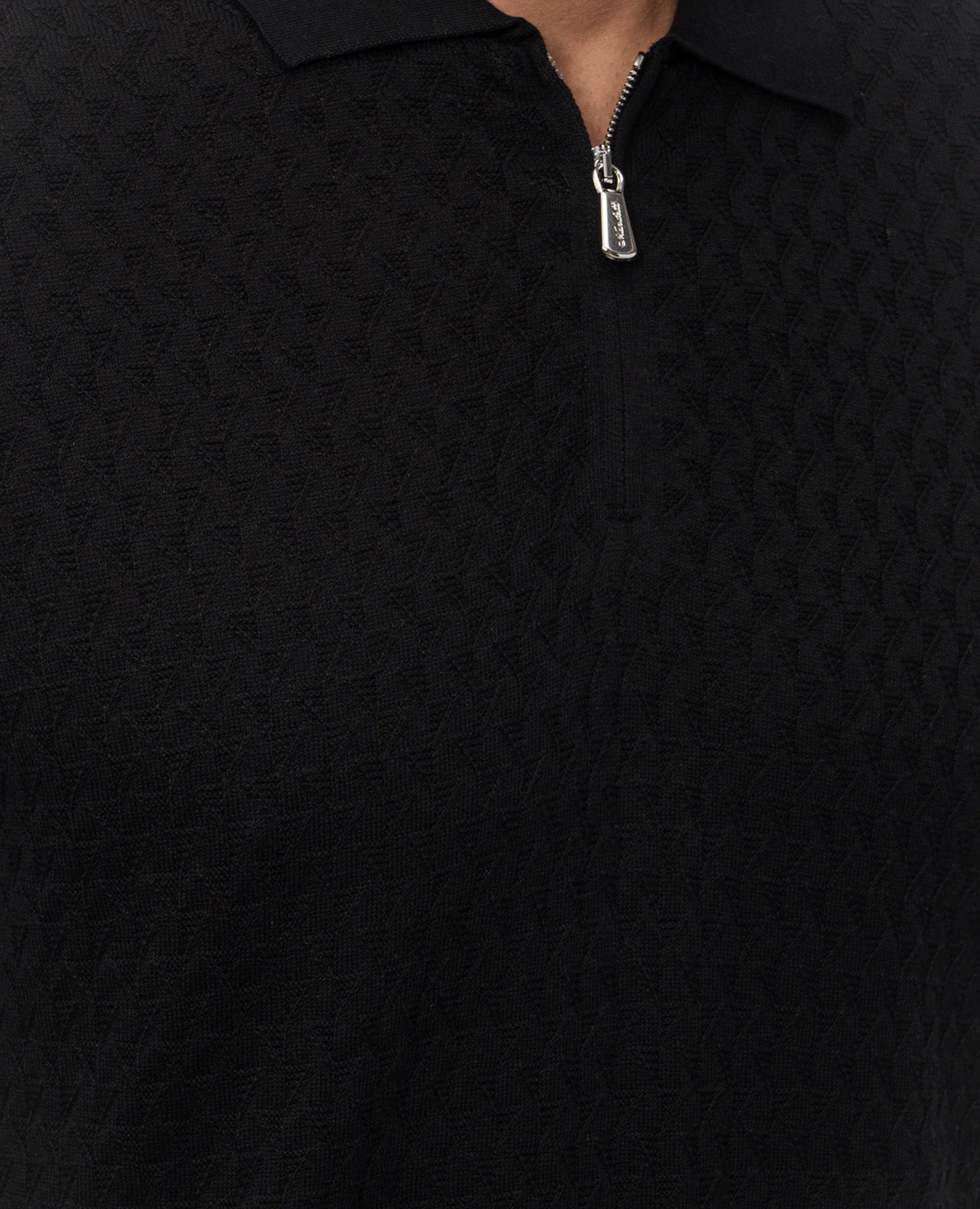 Black silk polo with geometric pattern Enrico Mandelli 5