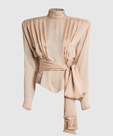 Beige Bluse aus Seide mit akzentuierten Schultern