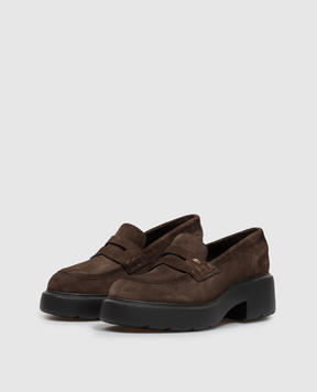 Santoni Brown suede loafers with monogram WUEW71868SMOTHLW
