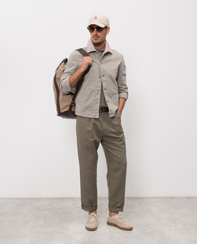 Brunello Cucinelli Khaki polo with contrast stripes M29204205P