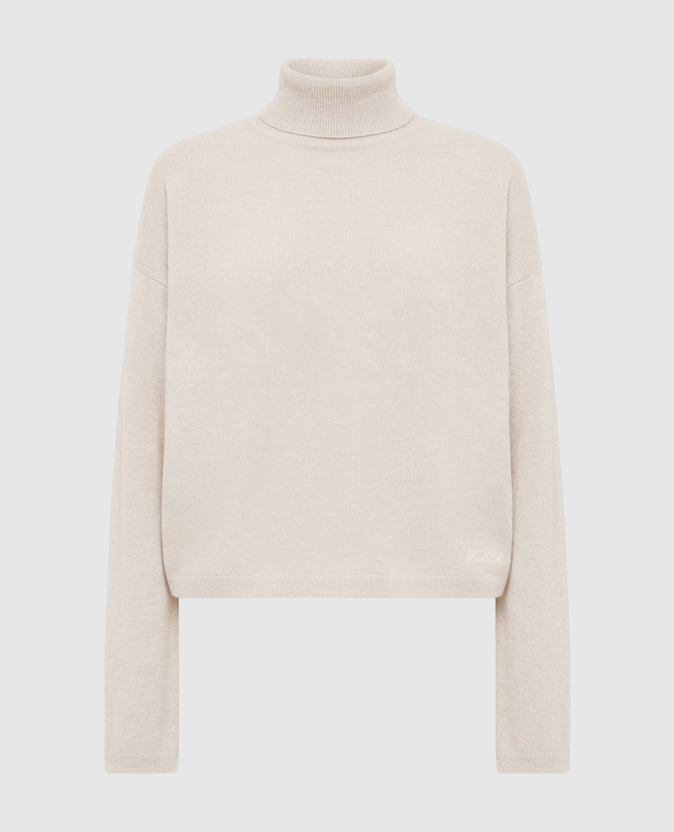 Beige wool sweater with logo embroidery