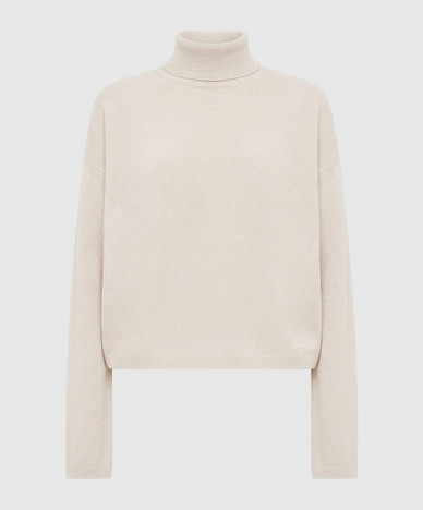 Pull en laine beige avec broderie logo