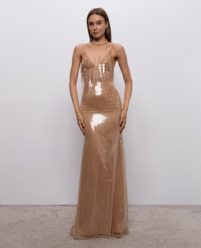 David Koma Beige maxi dress with sequins SS26DK51DL