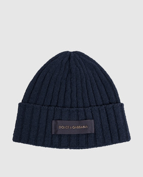 Dolce&Gabbana Blue ribbed cap with logo patch GX64KTJGMLK