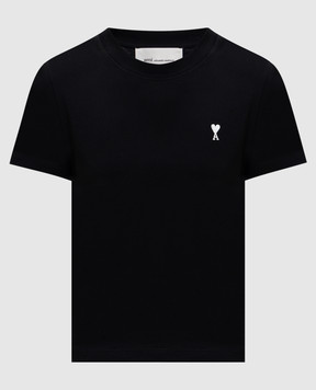 Ami Paris Black T-shirt with embroidered emblem FTS347724