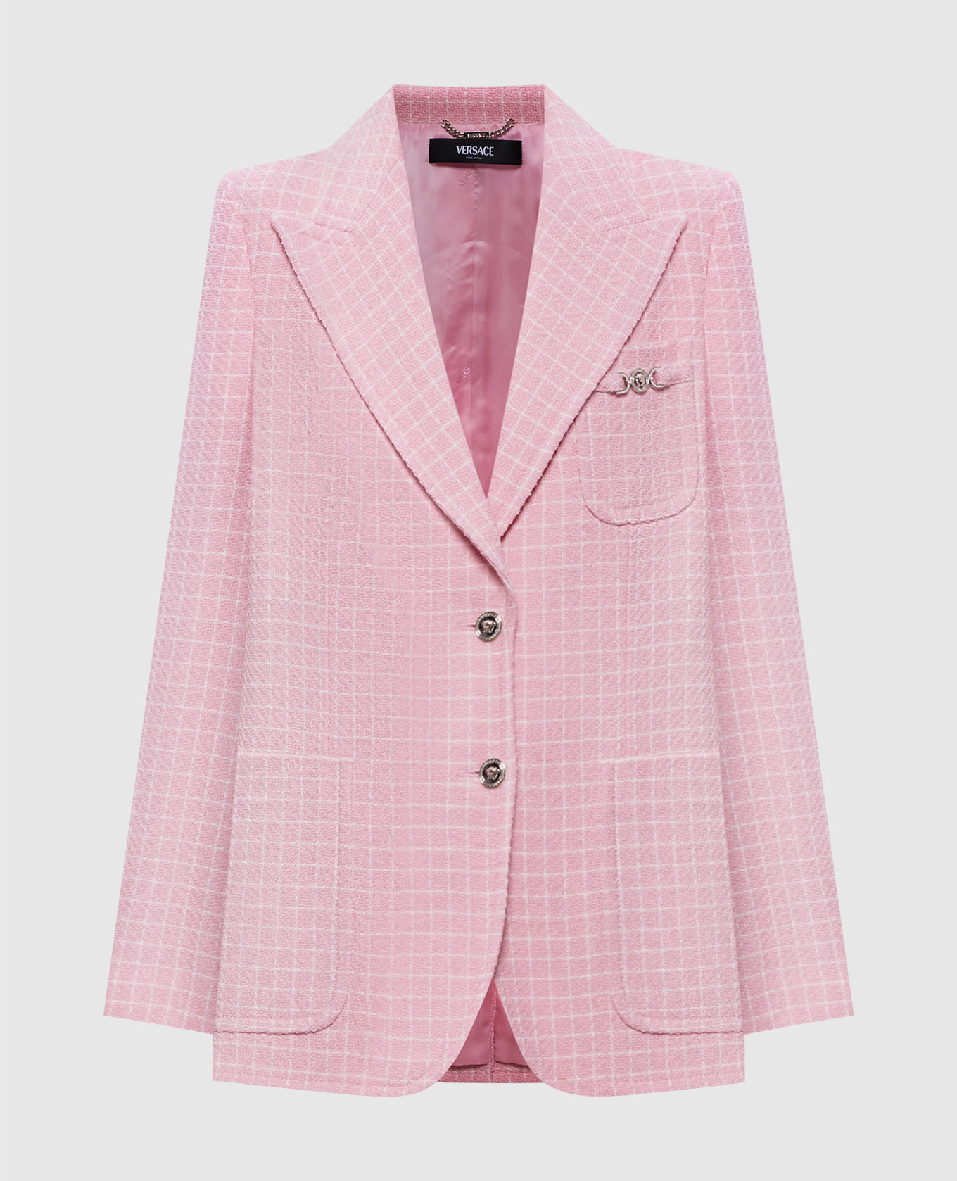 

Pink checked wool jacket Versace
