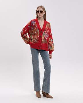 MANTERO 1902 Red wool cardigan with floral pattern 0329AJACQD00811