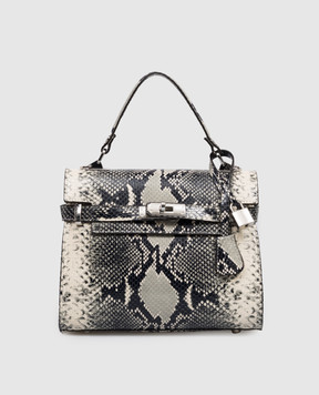Gianni Notaro Beige leather satchel bag with reptile leather embossing 099PITSTAMPNIKEL
