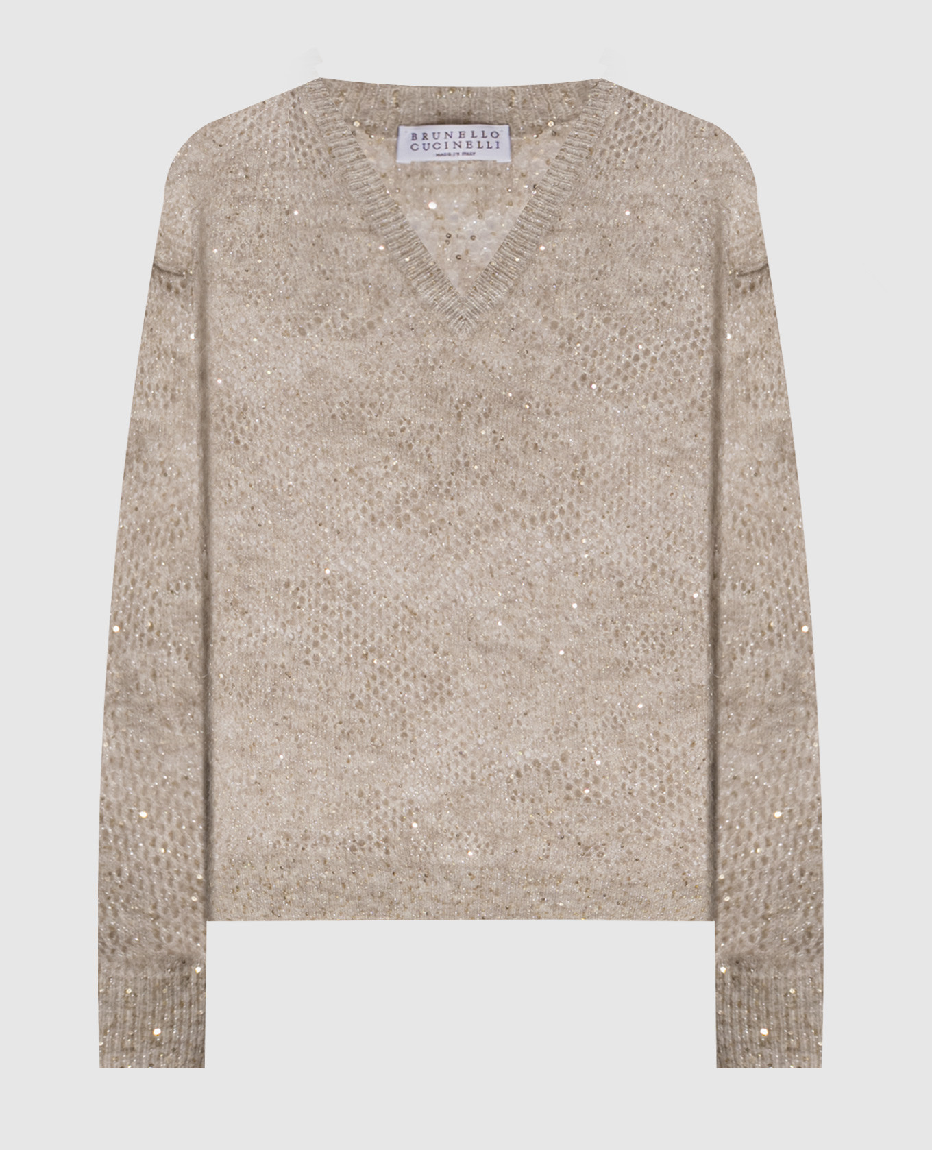 Gray openwork pullover with sequins