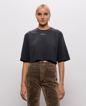 AMIRI Grey cropped T-shirt with embroidered logo AW426JR014